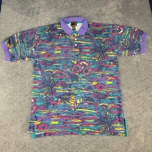 Vintage Boston Traders Shirt Mens L Polo Hawaiian Heavy Knit Short Sleeve Beach